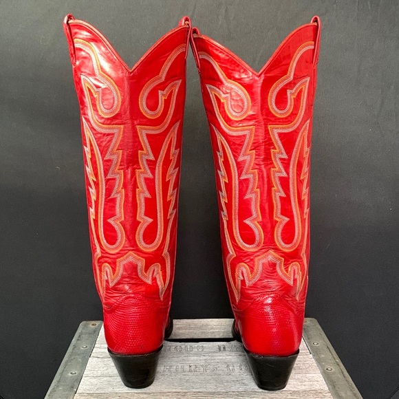 SOLD LARRY MAHAN Vintage Red Lizard Tall Knee High Cowgirl Cowboy Western Boots - Picture 5 of 11